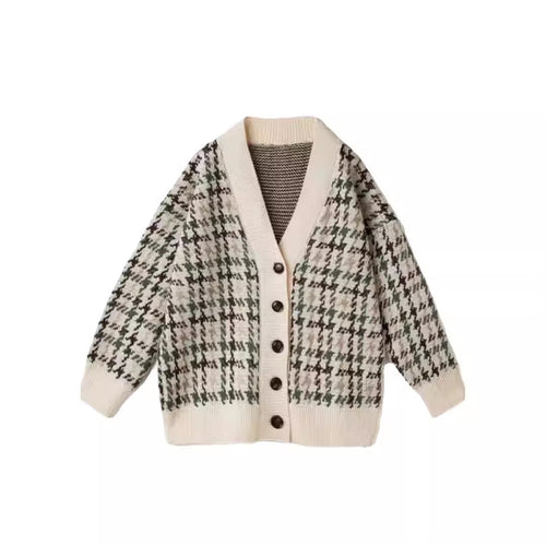 Ladies patterned cardigan with button placket and V-neck Lune London