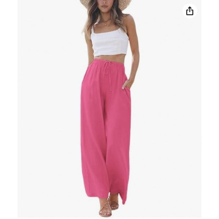 Wide palazzo pants for women with elastic waistband and side pockets Lune London