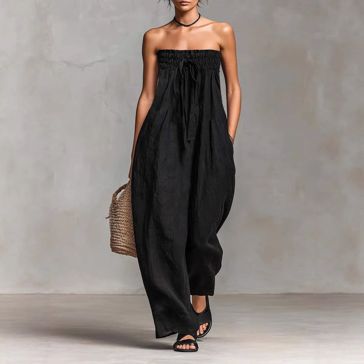 Women's Casual Jumpsuit with Elastic Top and Wide Leg Lune London
