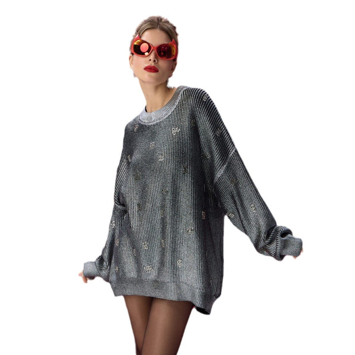 Oversized knit sweater for women with shiny accents Lune London
