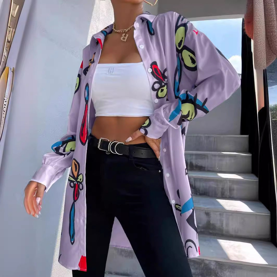 Trendy checkered blouse for women with a colorful graphic design Lune London