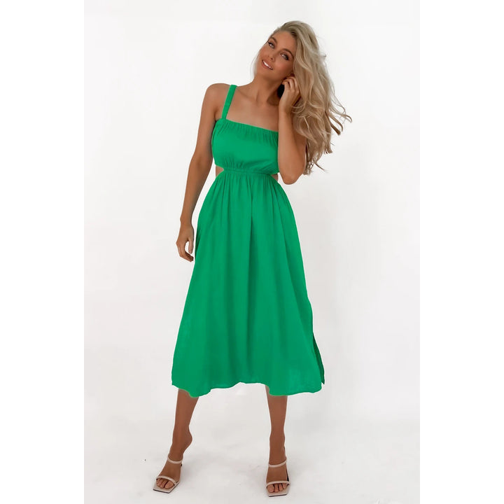 Ladies midi dress with sophisticated cut and side cut-outs