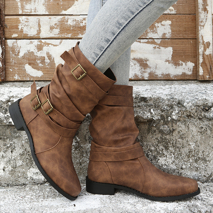 Fashionable ankle boots for women with elegant buckles and a refined pleated design Lune London