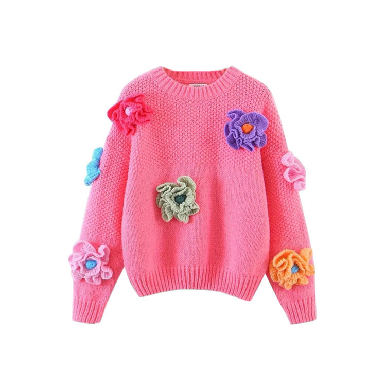 Women’s knitted sweater with chic floral appliqués and style