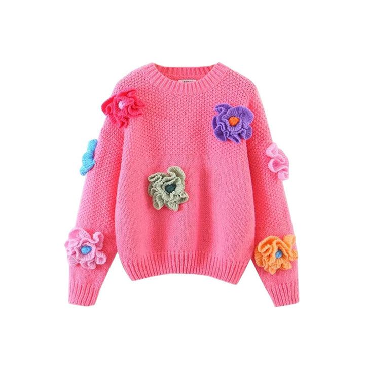 Women’s knitted sweater with chic floral appliqués and style