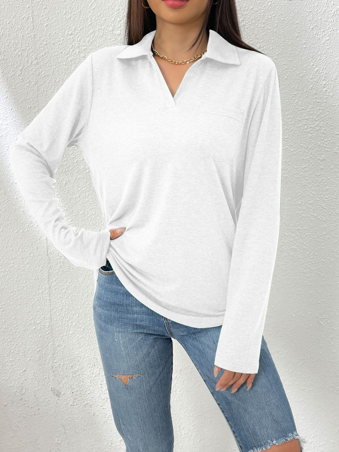 Long-sleeve blouse for women with modern collar and chest pocket Lune London