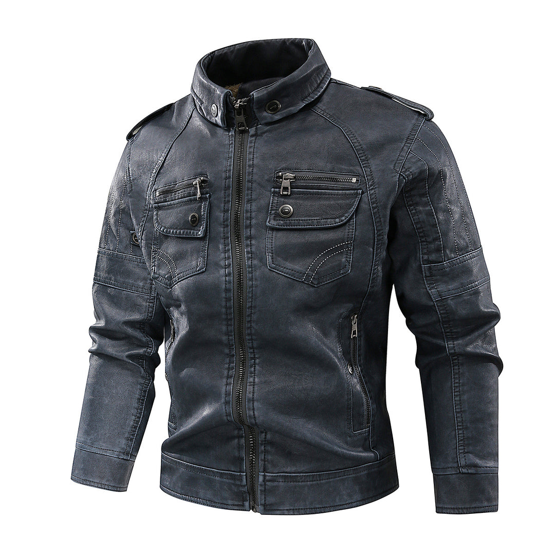 Stylish leather jacket for men with practical pockets and high collar Lune London
