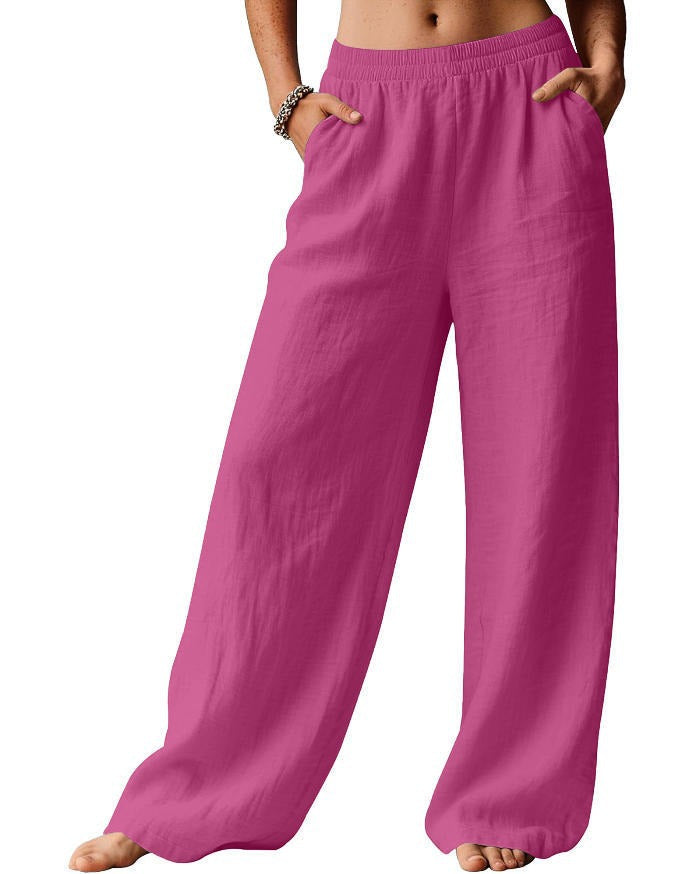 Pantalon en lin pour femme, confortable et décontracté, avec taille élastique Chic & Stil