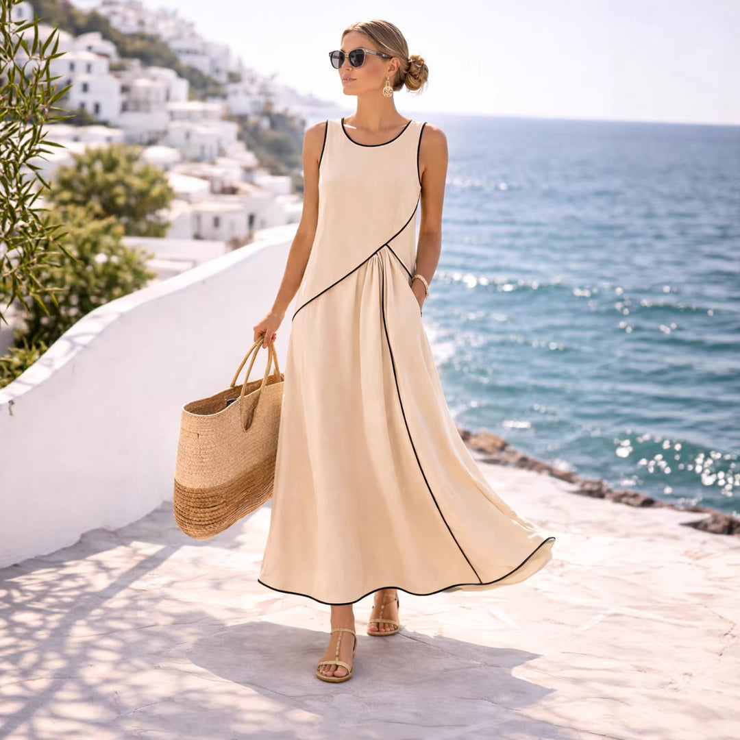Women’s maxi dress with flowing cut and asymmetric design Lune London
