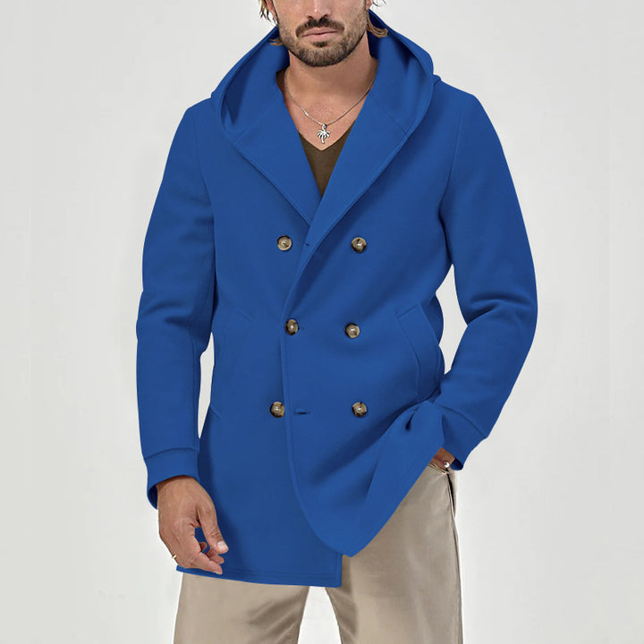 Elegant double-breasted coat for men with large hood Lune London