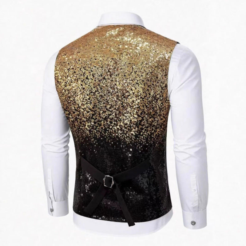 Men's Sparkling Party Vest with Shiny Sequin Pattern Lune London