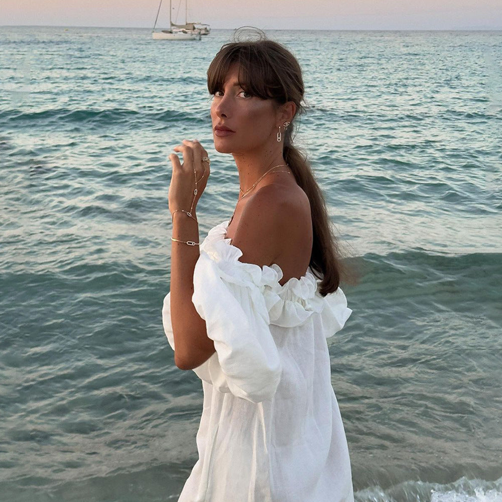 Summer maxi dress for women with ruffle details and a high slit Lune London