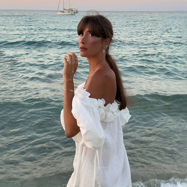 Summer maxi dress for women with ruffle details and a high slit Lune London