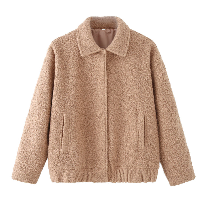 Ladies plush Teddy jacket with lockdown zipper and appliqué pockets Lune London