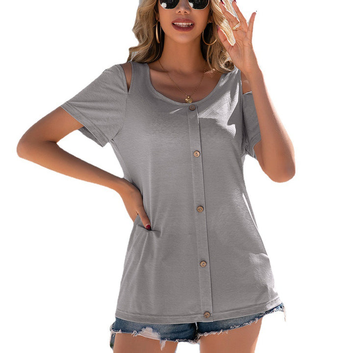Casual women's t-shirt with button placket and off-shoulder Lune London