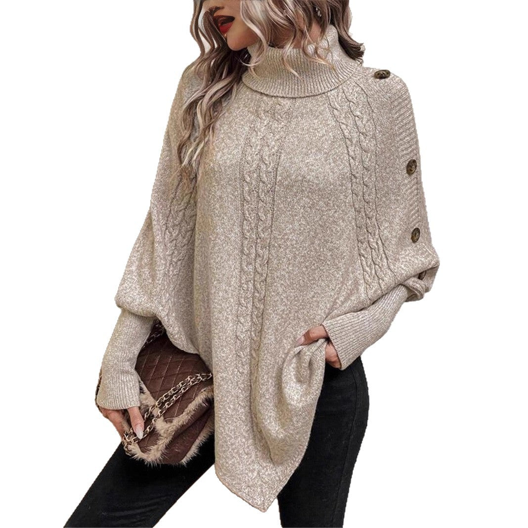 Knit sweater for women with high neck and button detail Lune London