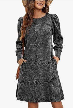 Robe pull femme avec tricot à côtes décontracté et élégantes manches bouffantes Chic & Stil