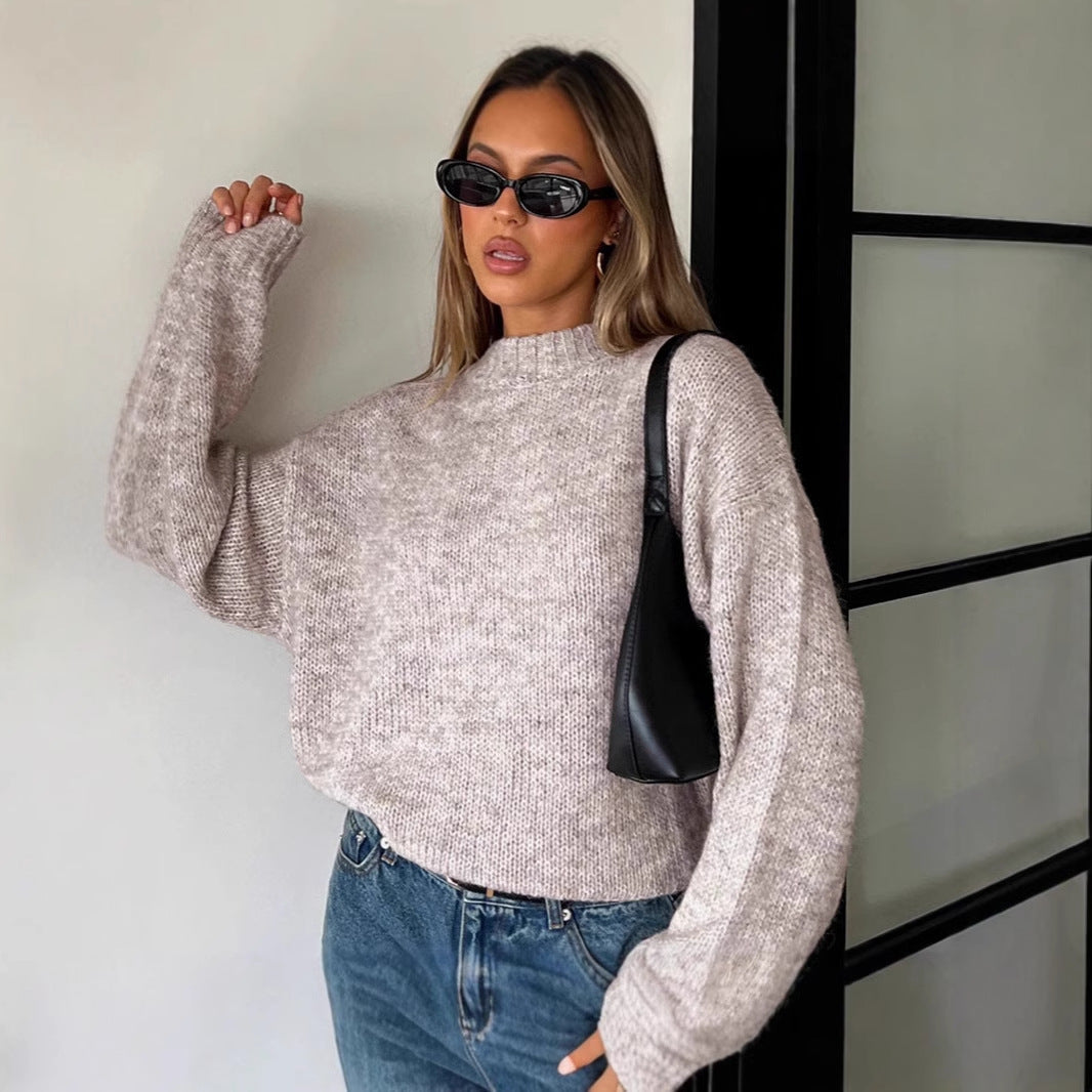 Ladies trendy knit sweater with loose fit and high collar Lune London