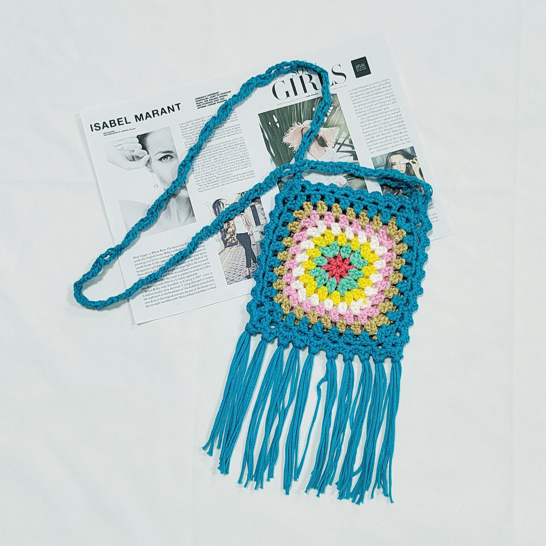 Lune London crochet pom pom shoulder bag for women