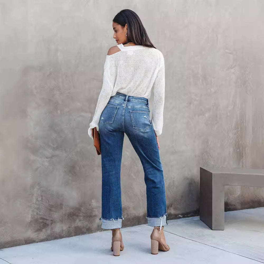 Casual flared jeans for women with trendy fringes and high waist Lune London