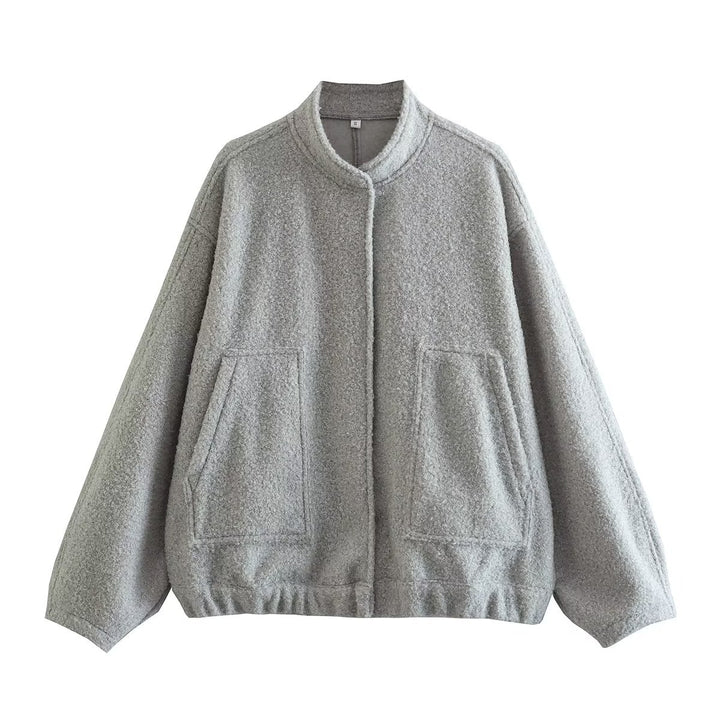Fleece teddy jacket for women with high collar and patch pockets Lune London