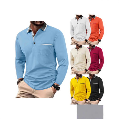 Men's long sleeve polo with textured collar and chest pocket Lune London