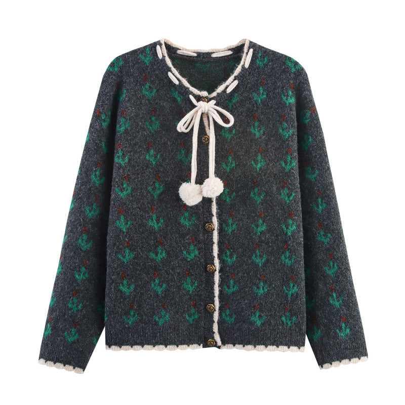 Elegant knit set for women with floral pattern and decorative borders Lune London