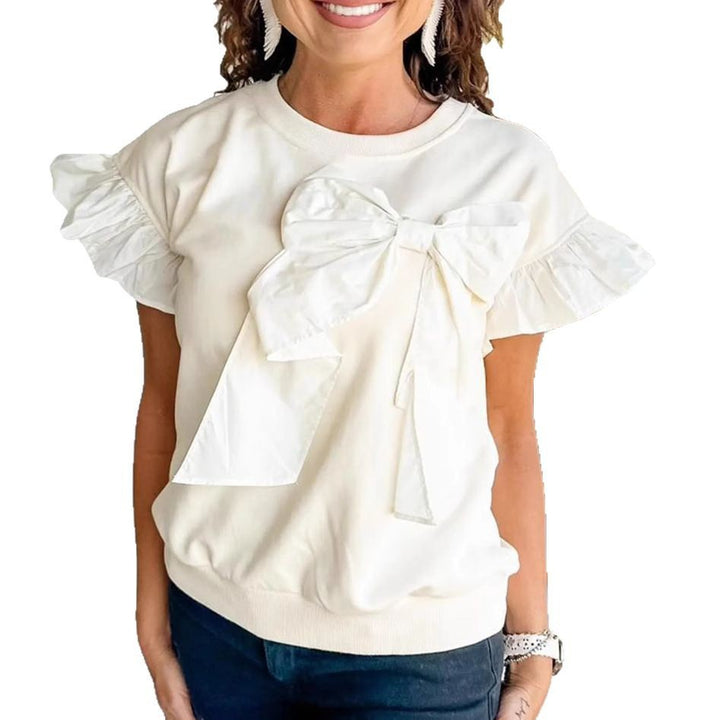 Women Ruffles Knots Detail Sweater Top Chic and Style