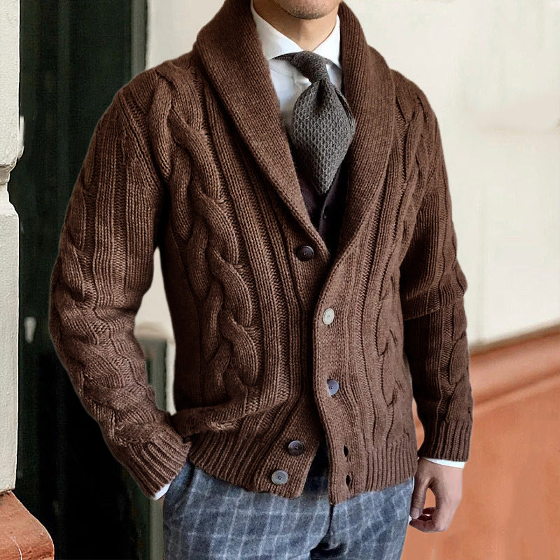 Coarse knit jacket for men with an elegant cable design and a modern collar Lune London