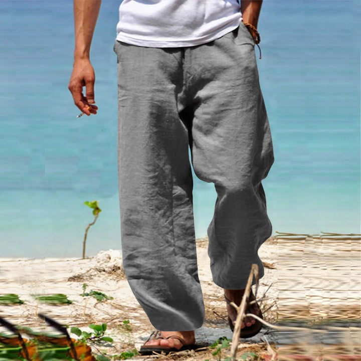 Men's Airy Linen Pants with Elastic Waistband and Practical Side Pockets Lune London