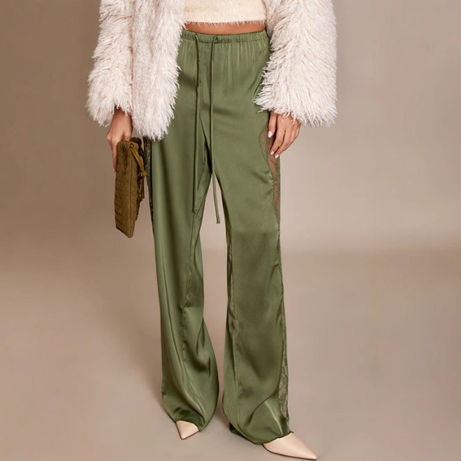 Pantalons en satin élégants pour femmes avec accents en dentelle Chic & Stil