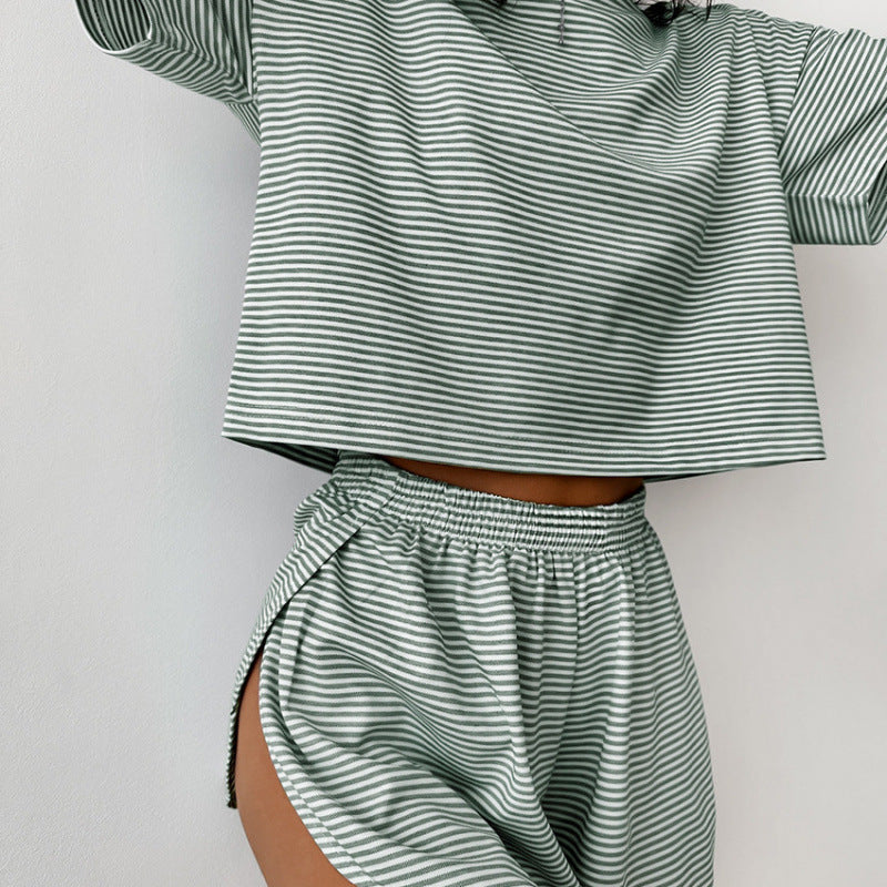 Ladies stylish casual outfit with short sleeve crop top and chic shorts
