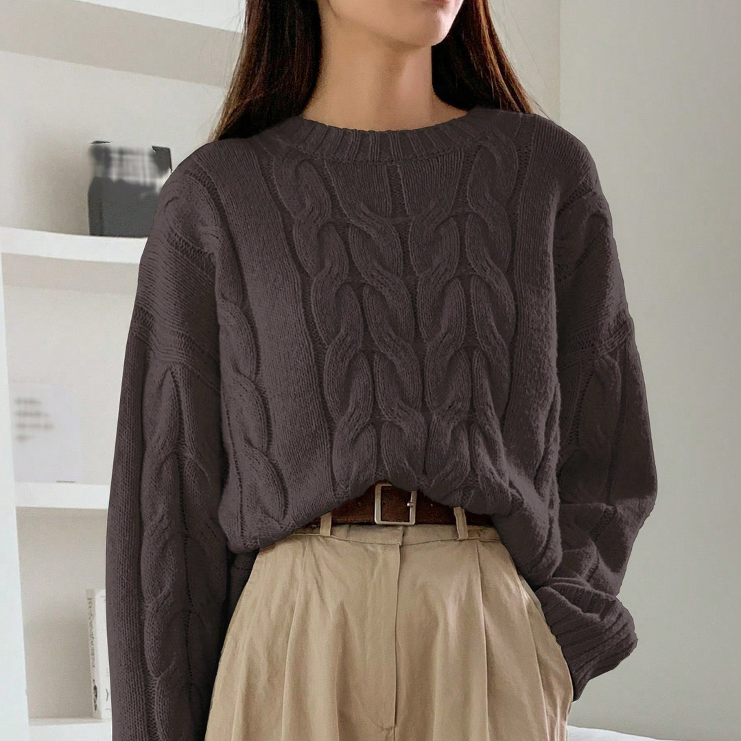 Chunky knit sweater for women with cable design Lune London