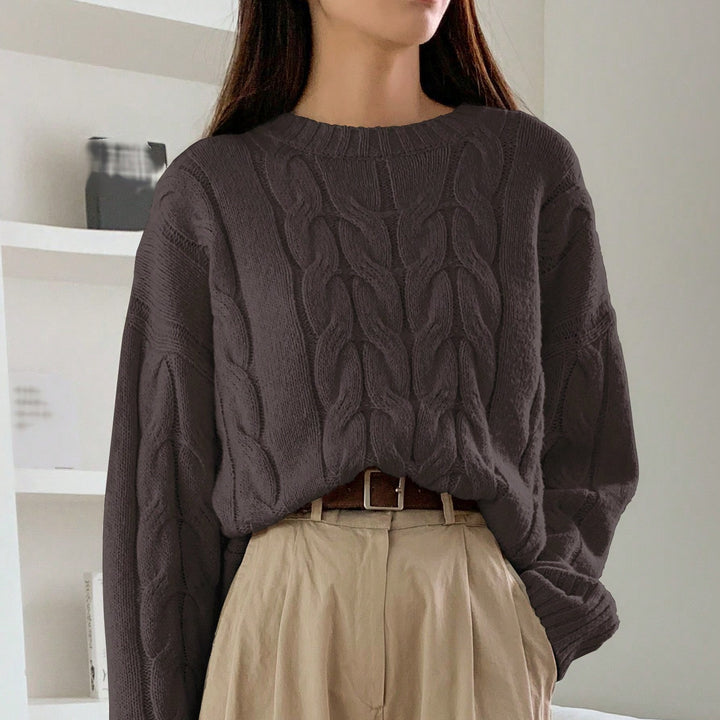 Chunky knit sweater for women with cable design Lune London