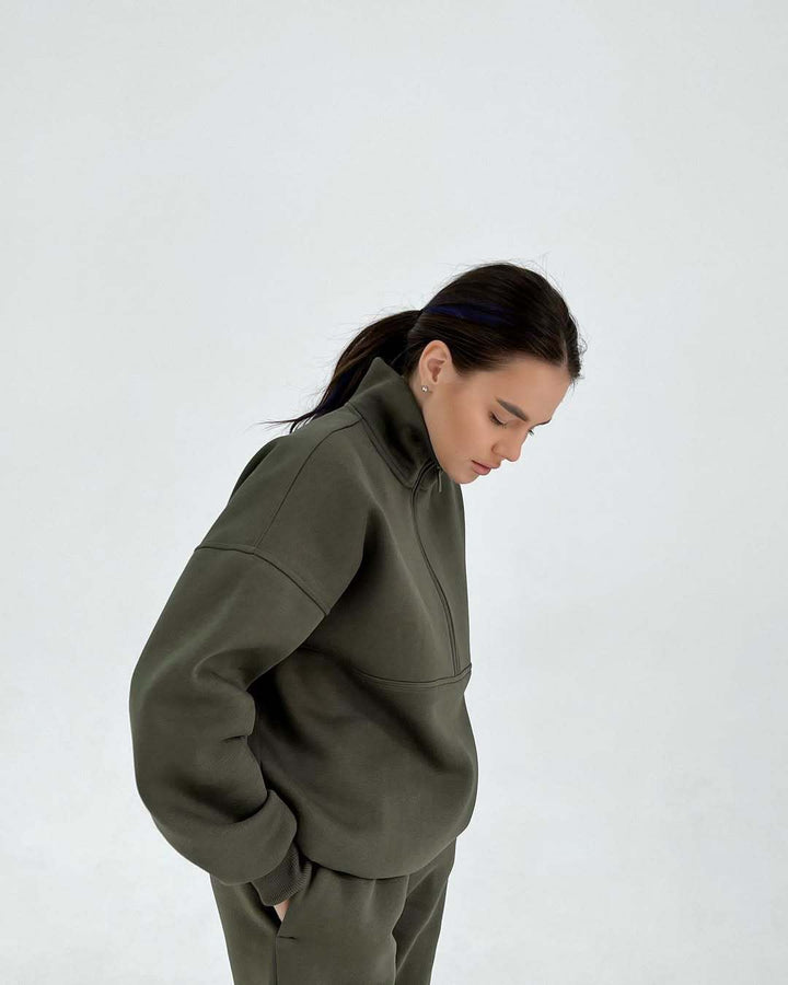 High-performance women's sweatshirt in fleece with high collar and zip Lune London