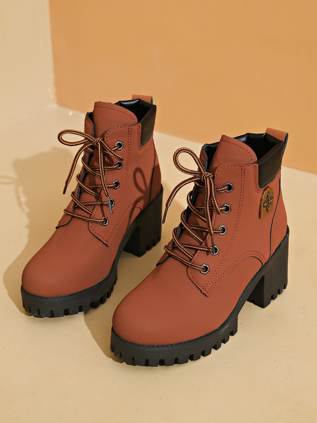 Women Chunky Heel Combat Boots with Sturdy Sole and Stylish Lacing Lune London