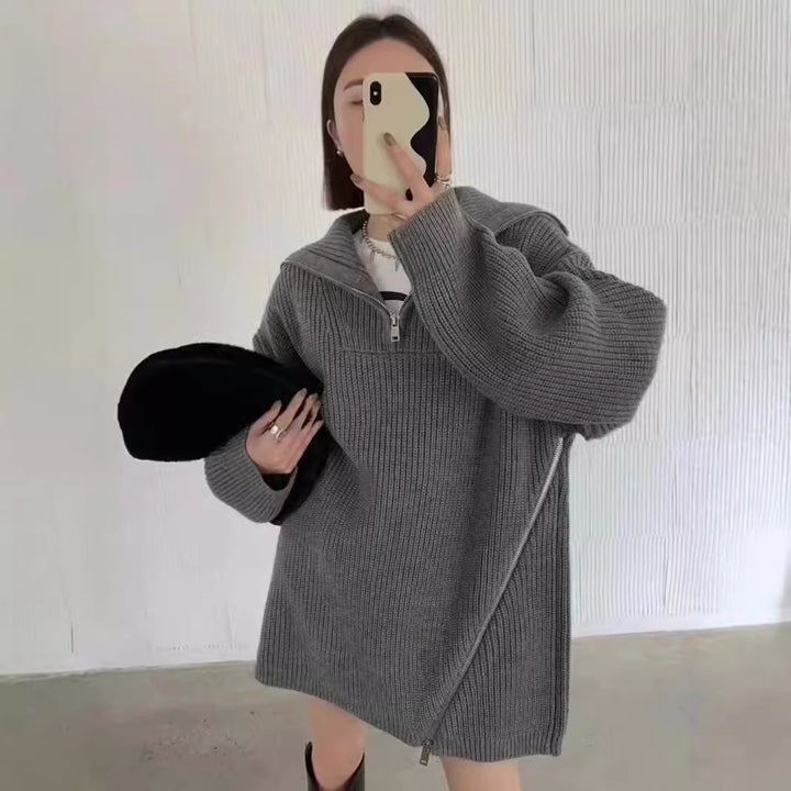 Gros pull en tricot pour femmes avec fermeture éclair et fentes latérales Chic & Stil