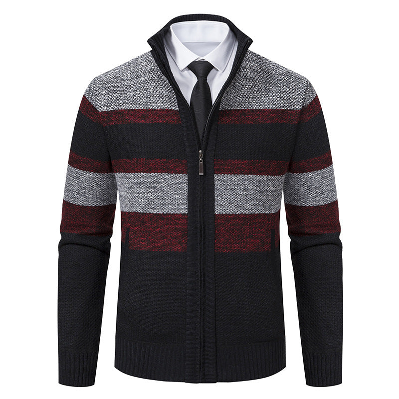 Men's knitted jacket with high collar and striped design Lune London