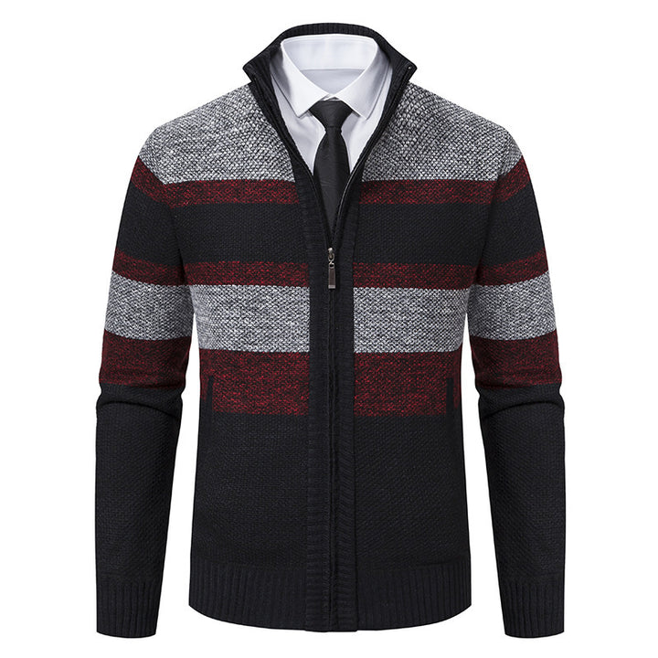 Men's knitted jacket with high collar and striped design Lune London