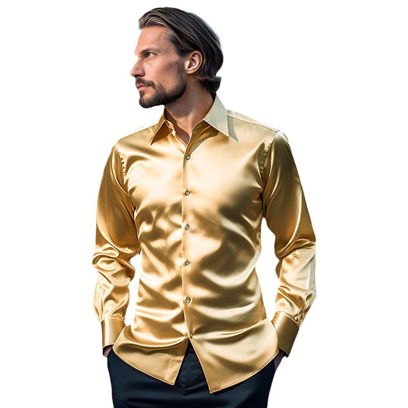 Men's Shirt Made Of Shiny Satin with Modern Collar Lune London