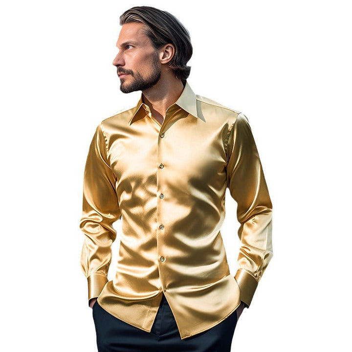 Men's Shirt Made Of Shiny Satin with Modern Collar Lune London