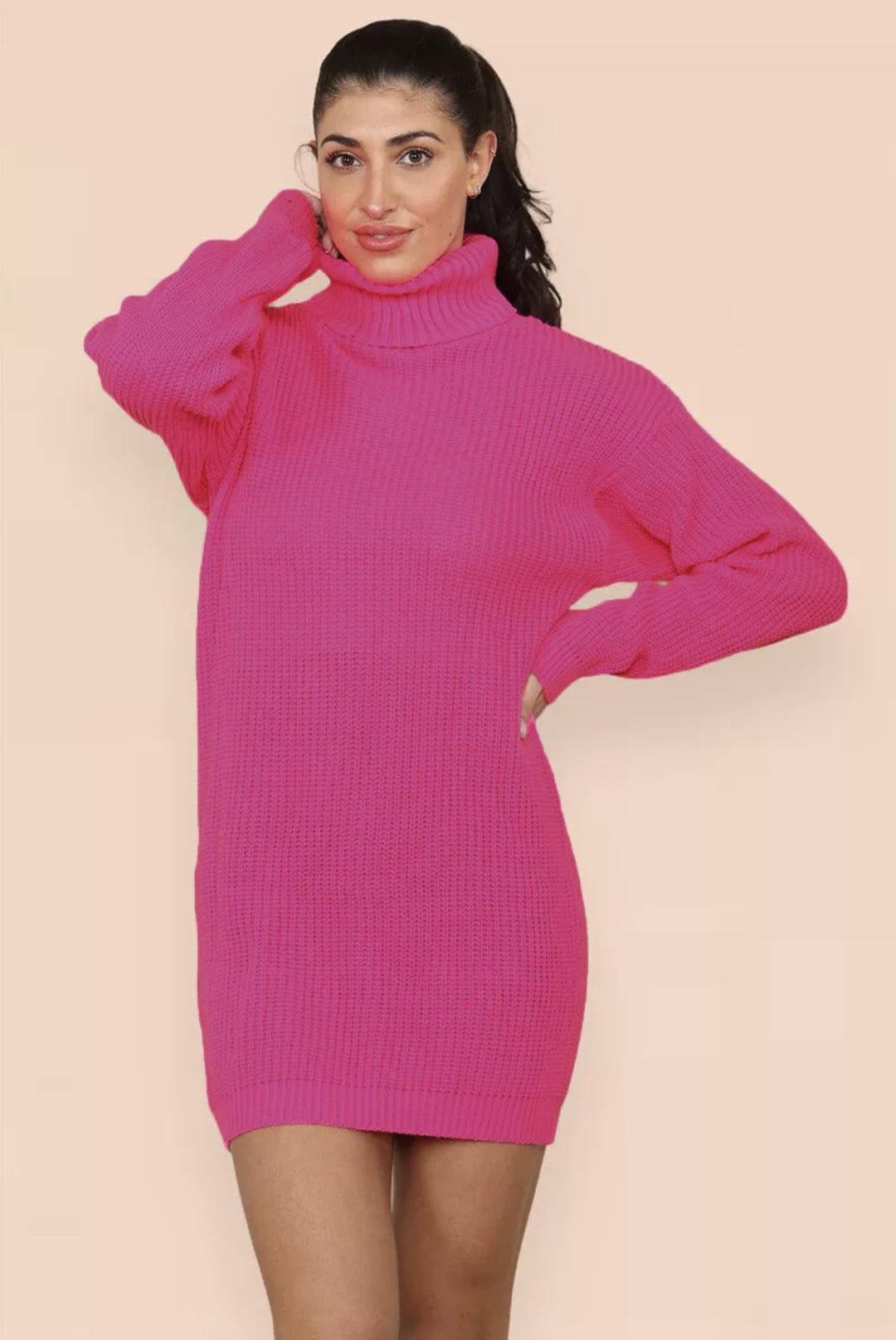 Women’s knit dress with high collar and structured knit pattern Lune London