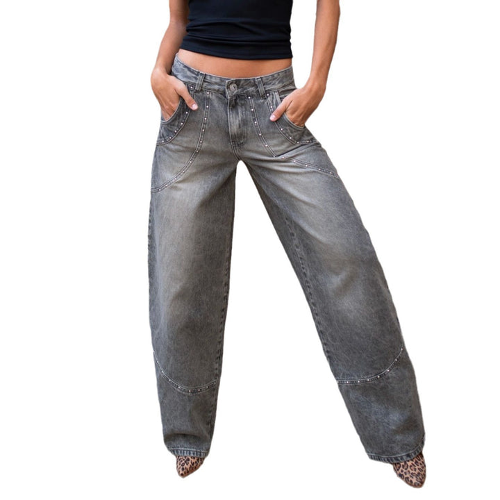 Ladies loose denim pants with jewelry details Lune London