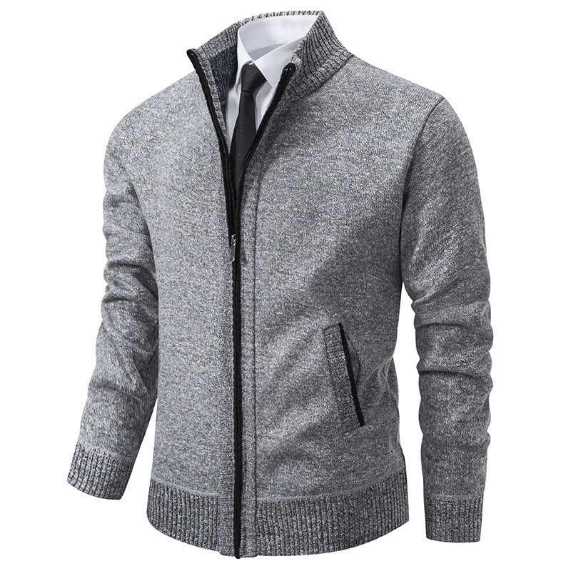 Men's Sporty Cardigan with Stand-Up Collar and Zipper Lune London