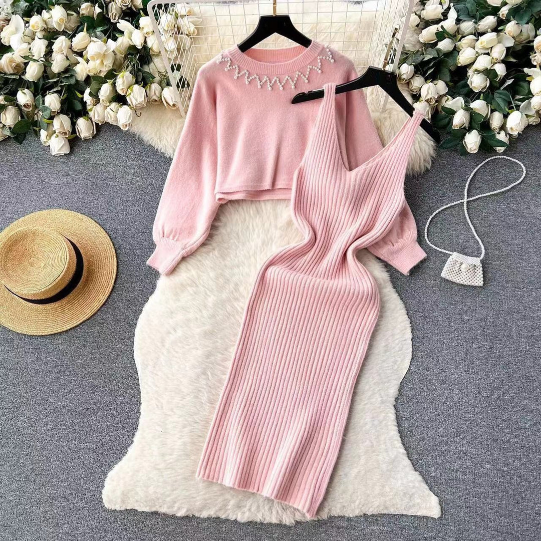 Women’s knitted dress with V-neckline and luxurious details Lune London