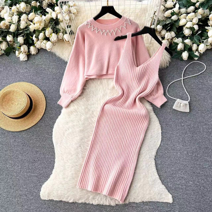Women’s knitted dress with V-neckline and luxurious details Lune London