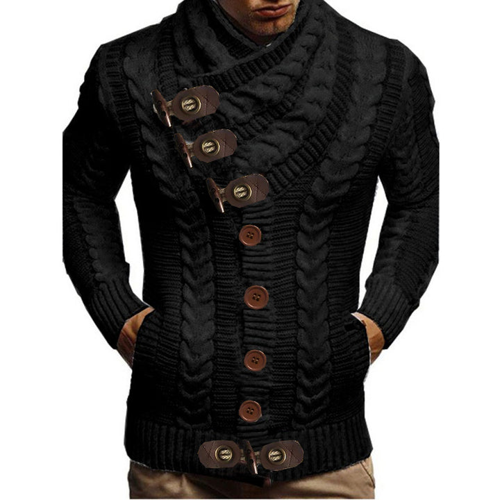 Men's chunky knit jacket with creative shawl collar and button details Lune London