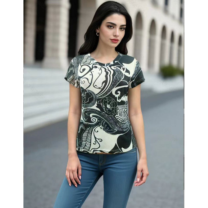 T-shirt pour femme avec design de lèvres créatif et coupe décontractée Chic & Stil