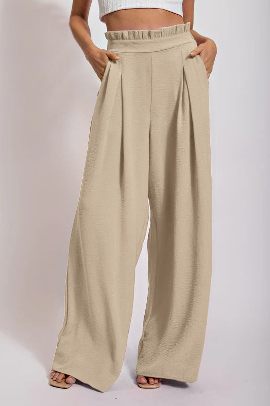 Loose high-waisted pants for women with pleats and elastic waist Lune London