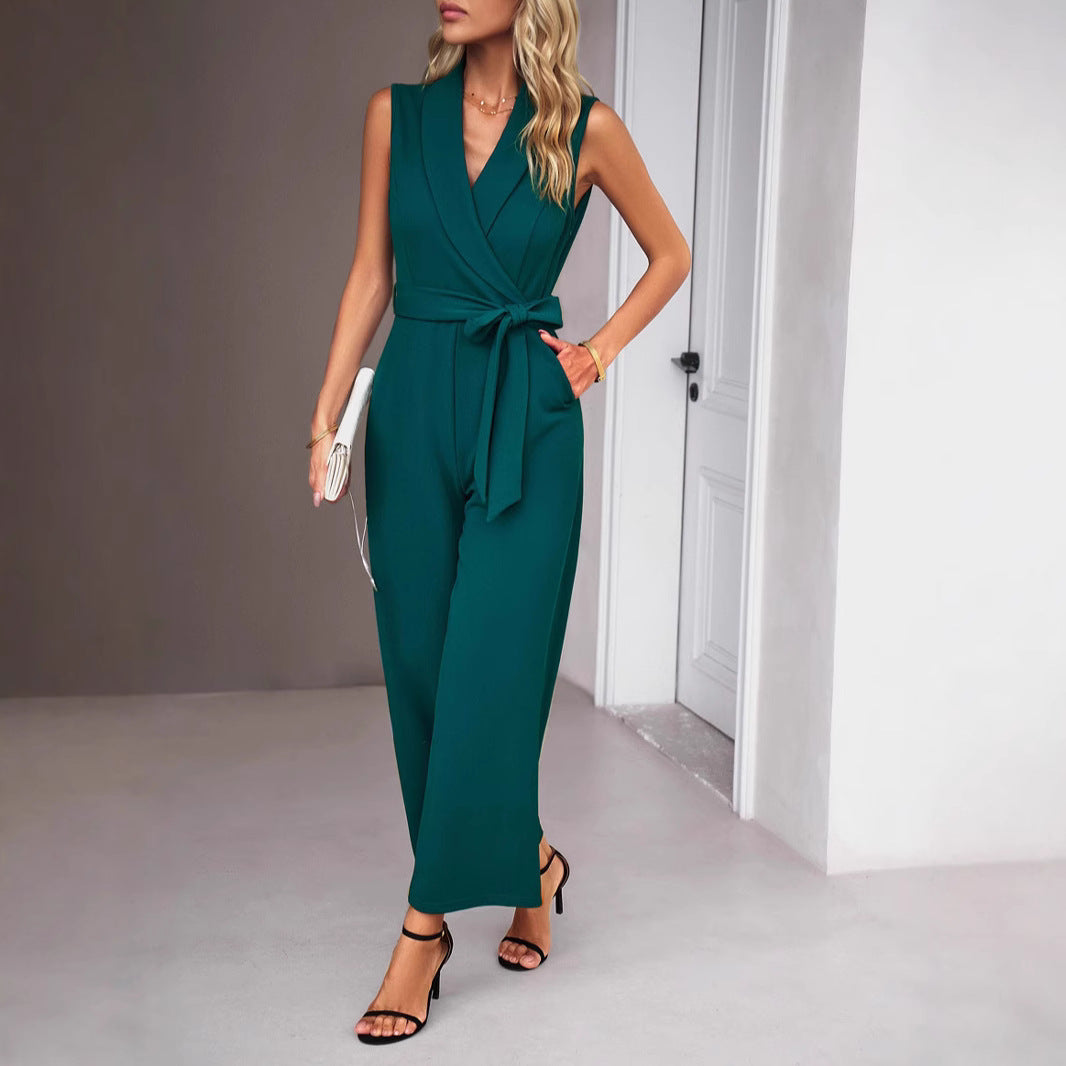 Ladies Elegant Jumpsuit with wrap effect and chic waist belt and style